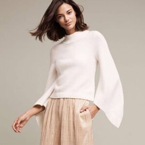 Moth White Keyhole Mock Neck Batwing Sweater
